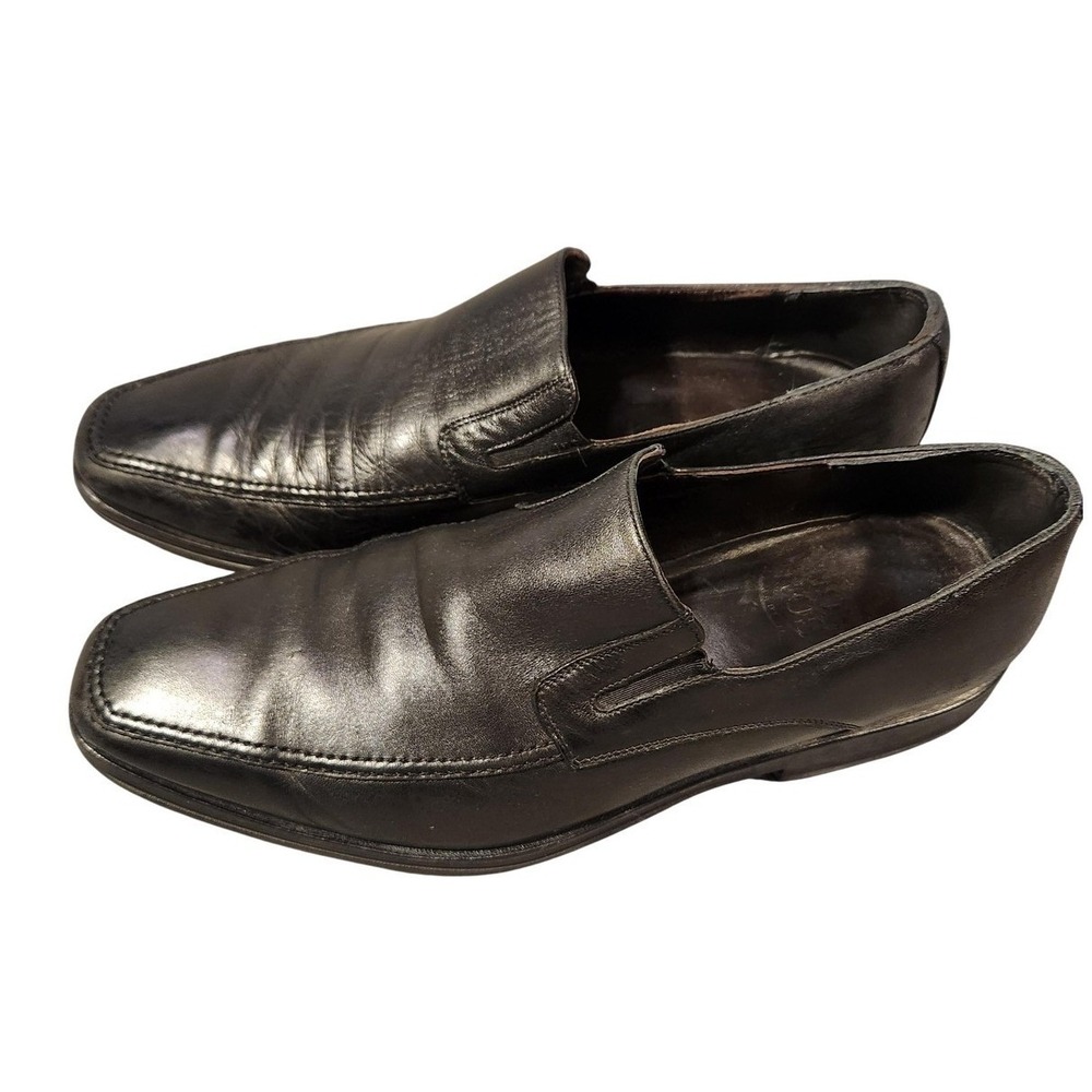 Monte Rosso Shoes Mens 12 Black Leather Slip On Dress Square‎ Toe Made In Italy